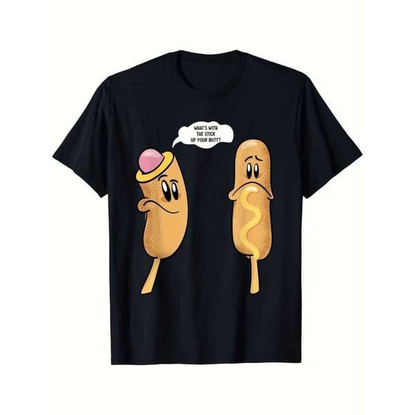 Lover T-Shirt Retro Graphic Tee with Funny Talking Hot Dog Design Soft Breathable Cotton Crew Neck Shirt C260226