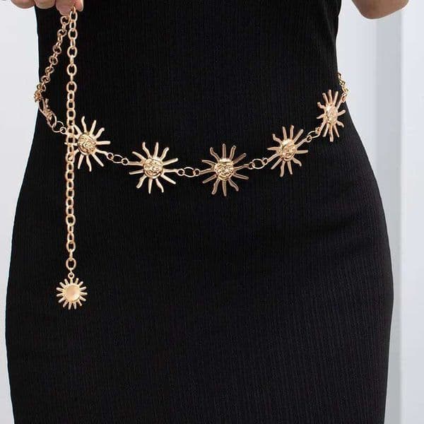 Bohemian Retro Metal Smiley Face Sunflower Summer Fashionable Dress Waist Versatile Body Chain Sexy Accessories Y260226