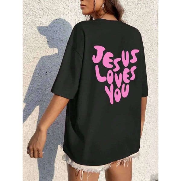 Jesus Loves Me Letter Prints Female Cotton T-Shirts Fashion O-Neck Oversize Tops Casual Loose Soft Short Sleeve Women Clothing C260226