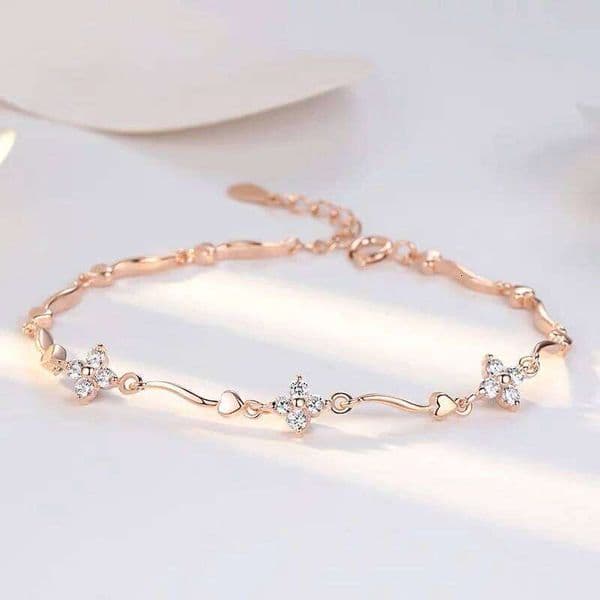 ANENJERY Sparkling Zircon Four Leaf Flower Chain Bracelet Light Luxury Design for Women Niche Simple Desgin Party Jewelry Gifts Z260225 thumbnail 2