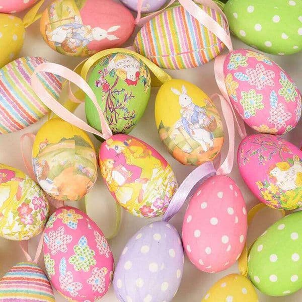 12pcs Foam Eggs Happy Easter Party Decorations for Home Colorful Bunny Bird Egg Hanging Ornament DIY Craft Kids Gifts Toy 26W0226