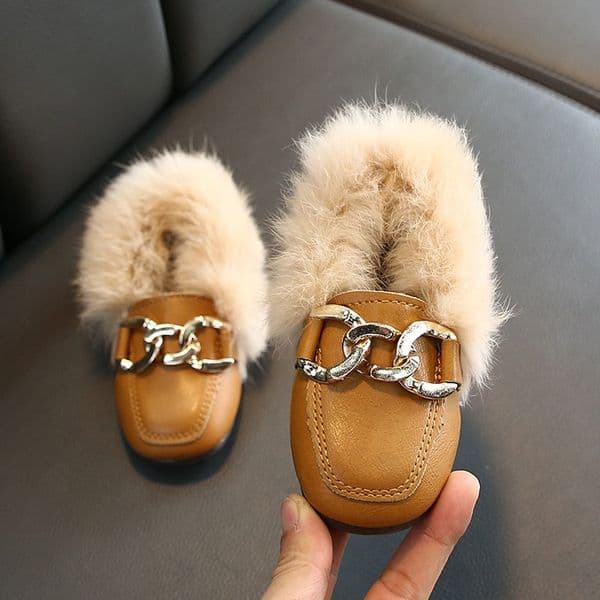 Kids Fur Shoes Girls Winter Warm Loafers Shoes Girl Dress Shoes Happysteps Princess Toddler Flats Children Loafers Winter Shoes Sizes 21 - 36 H1197