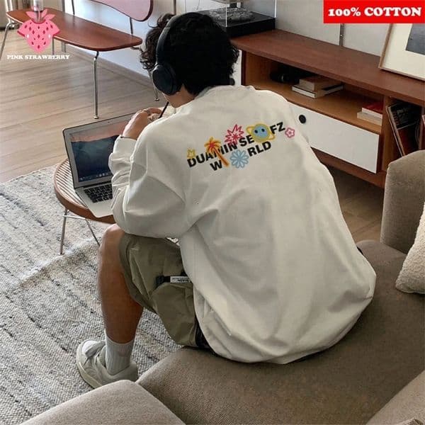 American Funny Print White T-shirt Mens Autumn Winter 100 Cotton Long sleeves Sport Gym T-shirt Y2k Top men clothing 260118CJBJ