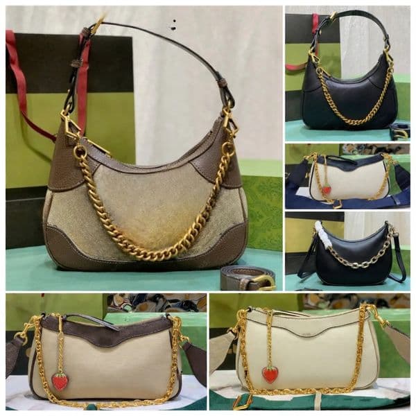 Designer Shoulder Bag for Men & Women | Large Capacity Gold/Brown Floral Print | Zipper & Buckle Closure | Multi-Color Luxury Fashion with logo