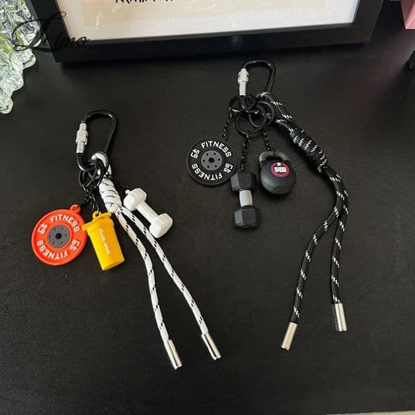 Y2K Fashion Sports Fitness Bag Pendant Mini Dumbbell Water Cup Keychain Camera Mobile Phone Backpack Accessories For Men Women 260205