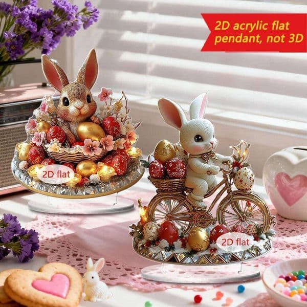 1-Piece Bunny-Shaped Acrylic Ornament with Gradient Eggs, Double-Sided High-Definition Printing Design, Suitable for Office Desk Din 26Y0226