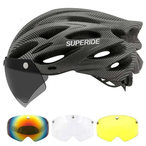 SUPERIDE Men Women Cycling with Magnetic Goggles & Sun Visor Sports Ultralight Road Bike MTB Bicycle Helmet 26Y0226