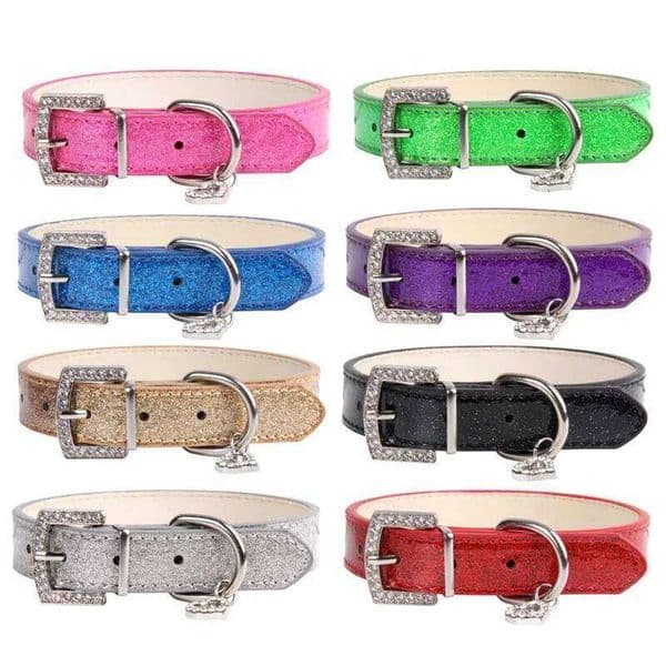 New Creative Rhinestone Heart Shiny PU Leather Diamond Button Noble Neck Strap Collar for Dogs Cats Pet Supplies