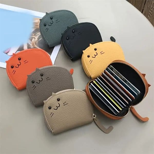 Cartoon Cat shaped Wallet Womens Multi-card slots Holder Cute Fashion Faux Leather Coin Purse Creative ID Card Holder 260202ww