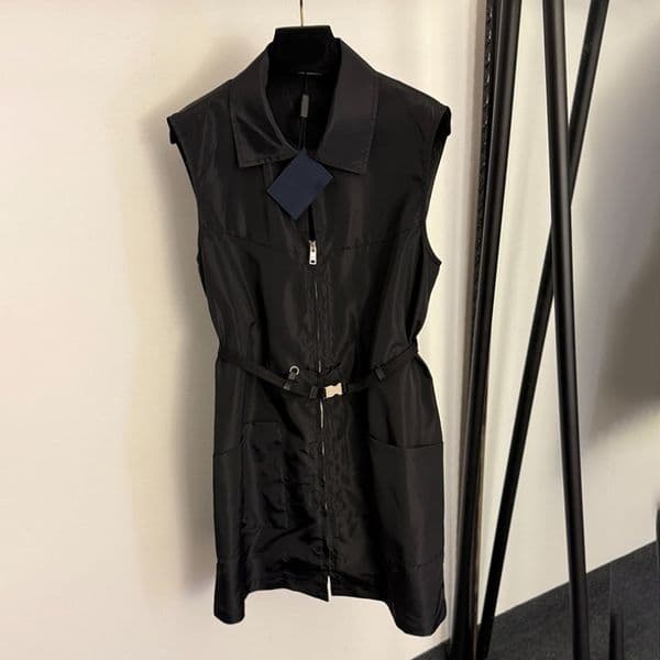Luxury Polo Dress For Women Black Sleeveless Dress With Belt Party Club Cool Style Fit Vest Dress