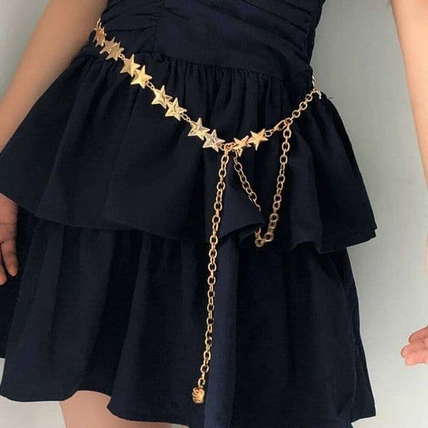 Vintage Female Metal Star Pentagram Tassel Waist Chain Belt Women Decorative Body Jewelry Y260225