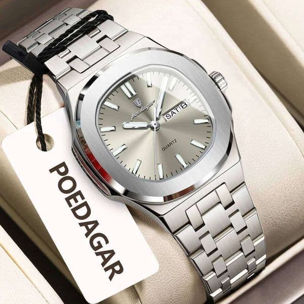 POEDAGAR Square Fashion For Woman Luminous Waterproof Date Week Ladies Watch Stainless Steel Quartz Casual Women's Watches H260225
