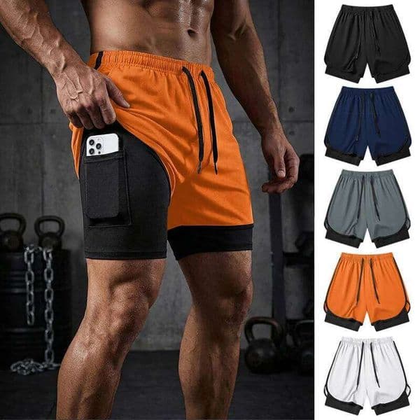 Men's 2 in 1 Running Workout Short with Phone Pocket Towel Loop Gym Athletic Quick Dry Stretchy Performance Shorts Activewear L260224