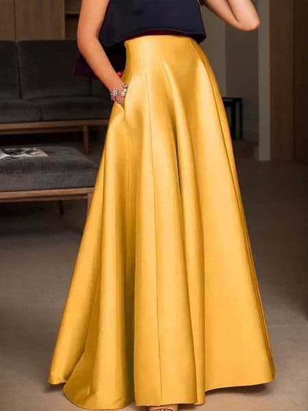 Elegant Satin Aline Long Skirts for Women High Quality Smooth Party Maxi Skirt with Pockets Y2K Lady Solid Womens 260128BANJIA