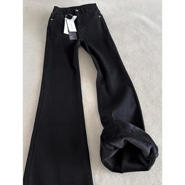 Y2K Loose Jean Casual Trousers Baggy Denim Pants for Ladies Soft Stretch Waist Winter Thermal Fleece Lined Comfort Fit 260128