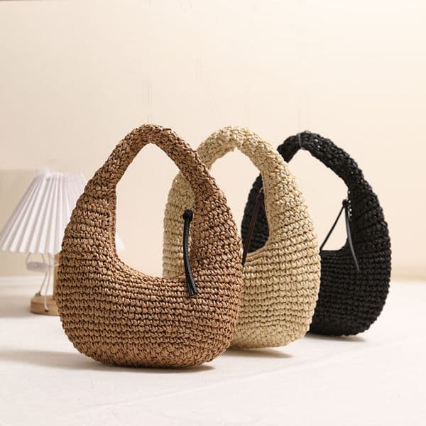 Fashion Solid Color Hand-held Straw Bag New Niche Fringe Hand-held Straw Bag Woven Bag Women's Seaside Vacation Beach Bag