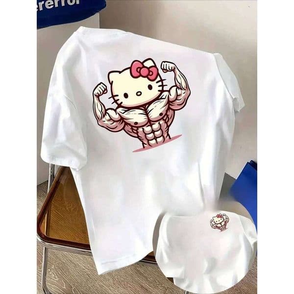 MINISO Hello Kitty Cotton Printed T-shirt Muscle for Fitness Front and Back Pattern women Fashion Men's Clothing Top T260225