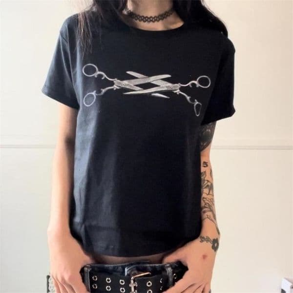 2000s Harajuku Punk Goth Sexy Crop Top Womens Summer 90s Grunge Graphic Punk Print Fashion Slim Tops Vintage Tees Emo Kpop 260130
