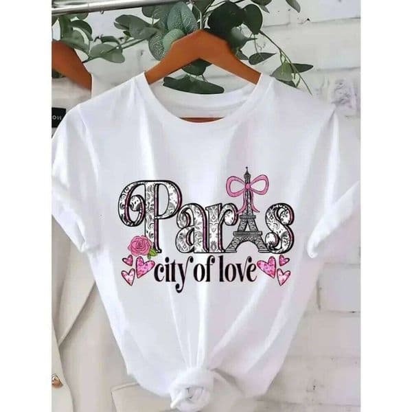 Travel Paris Eiffel Tower Graphic Tshirt Women Casual Loose Tee Daily Streetwear Short Sleeve Top French Themed T-shirt C260226