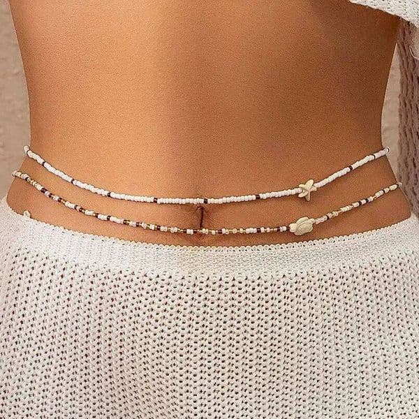 KunJoe 2Pcs Bohemian Turtle Sea Star Waist Set for Women Summer Bikini Small Seed Beads Belly Chain Beach Body Jewelry Y260226