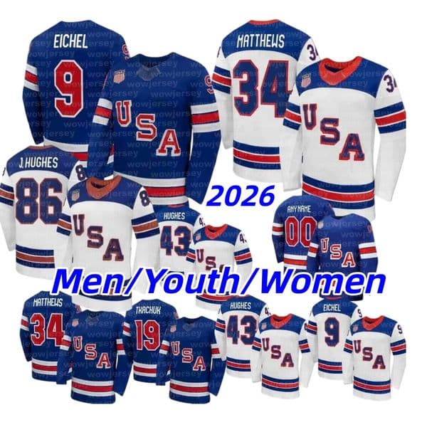 #86 Jack Hughes USA hockey jersey 2026 Olympices Jersey #19 Matthew Tkachuk Tage Thompson Dylan Larkin Brady Tkachuk Auston Matthews Jack Eichel