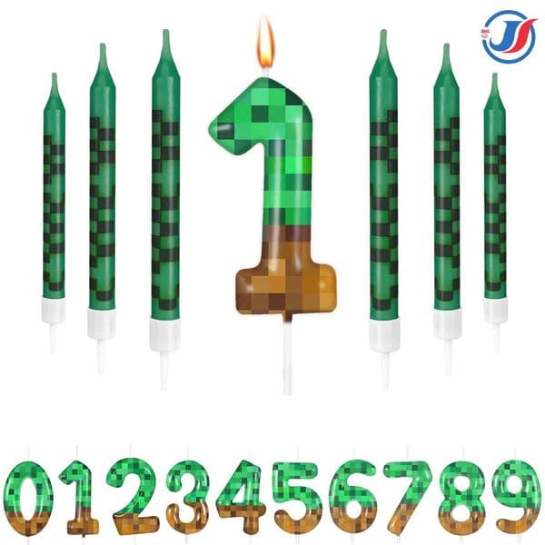 Bestseller 7Pcs Miner Birthday Cake Candles Topper Pixel Theme Anniversary Video Game Party Supplies for Boys Girls ddmytues