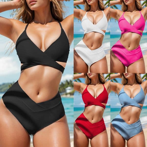 2026 New Solid Color Tie-Up Sexy Bikini Two-Piece Swimsuit for Women