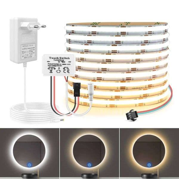 24V CCT COB LED Strip Light Mirror Touch Sensor Dimmer Switch 608 LEDs High Density Flexible FOB 2700K to 6000K Linear Dimmble Z260227