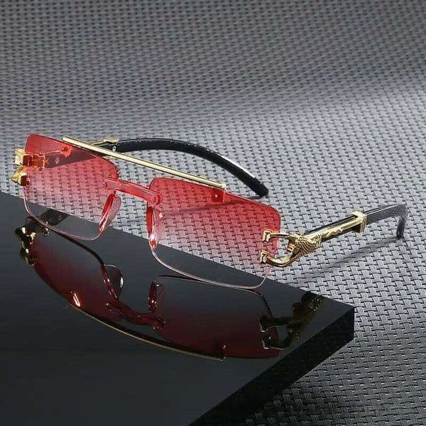 2025 New Fashionable Frameless Cutting Edge Integrated Double Beam Leopard Leg Anti UV Sunglasses Retro Versatile S260225