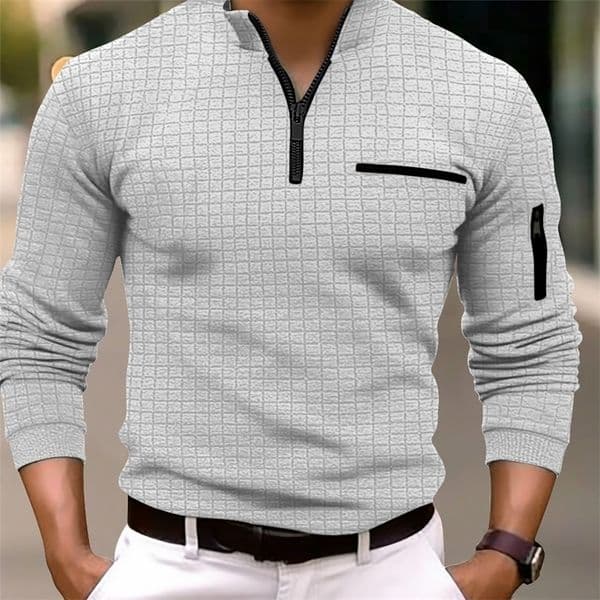 Spring autumn mens golf POLO shirt stand collar checkerboard arm zipper pocket fashion sports long-sleeved polo shirt top 260209BJ