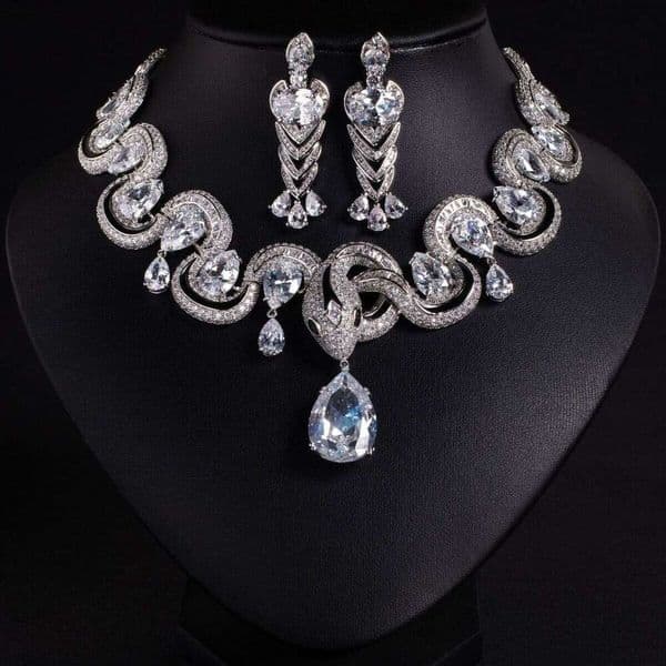 European American Cross-Border Original Design Snake-Themed Luxury Bridal Jewelry Set With Necklace And Zircon Earrings