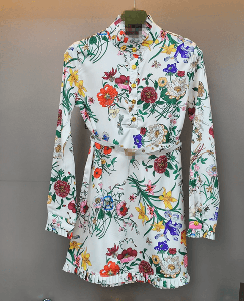 26Summer Womens dress floral silk dress silk twill temperament stand collar 2-27 Z260523