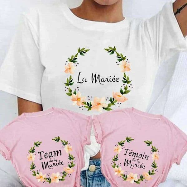French Bridal Wedding Team T-Shirt Bachelorette Party Tops Flower Crown Graphic Tshirt Evjf Future Bride Bridesmaid Tees H260227