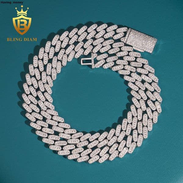 Hot Sale Fashion 10mm Cuban Chain 925 Silver Mosainite Iced Out Jewelry VVS1 Moissanite Hip Hop Style Pass Diamond Tester GRA