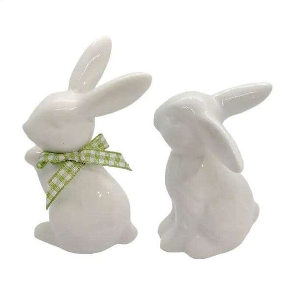 Ceramics Figurines Porcelain Holiday Rabbit Decoration Easter Bunny Sculpture Desk Ornament for Dining 26H0227