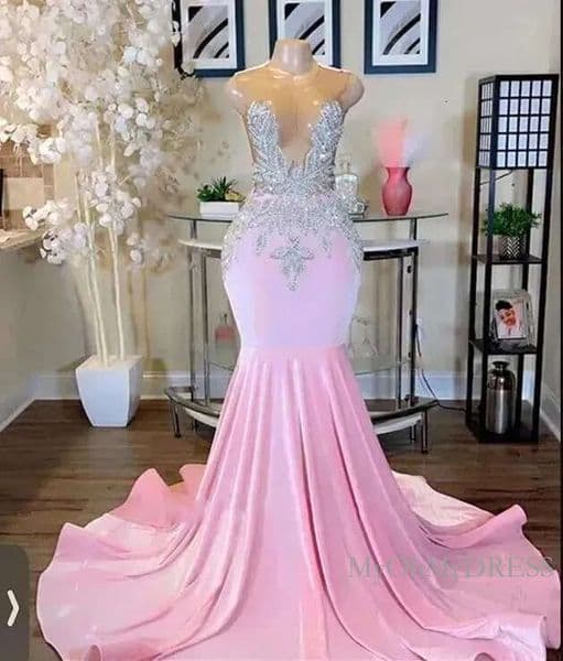 Long Pink Mermaid Dresses 2024 Luxury Sparkly Beaded Diamond Rhinestones Evening Gown Black Girl Prom Gala Gowns Robes Bc18761 B0227