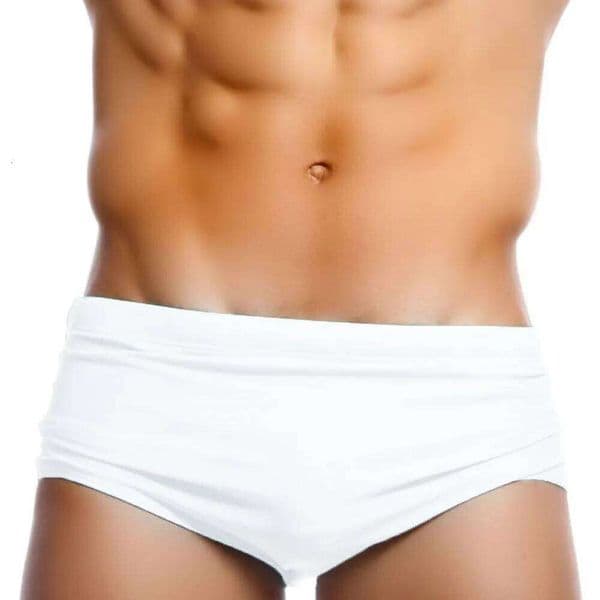 Brand Mens Bathing Suit Summer Padded Push-up Swim Briefs White Solid Color Swimsuit Male Sport Beach Surfing Swimwear C260227