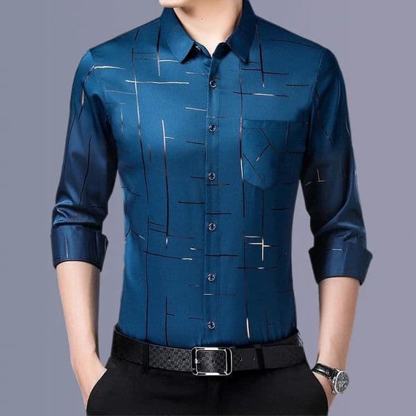 Mens Casual and Fashionable Long Sleeved Printed Shirt Non Ironing and Wrinkle Resistant Business Top 260208