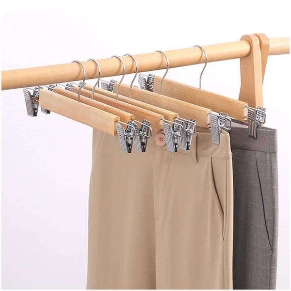 2026 New 5Pcs Solid Rack Adult Clothing Store Wooden Trouser Clip Clothes Hanger Free Shipping