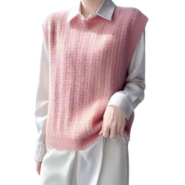 Women's Sleeveless Cable-Knit Sweater Vest, Round Neck Casual Layered Pullover Top