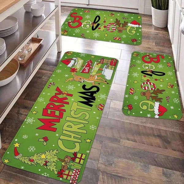 1pc Merry Kitchen Decoration Carpet Funny Hat Christmas Tree Reindeer Design Non slip Floor Mat H260227
