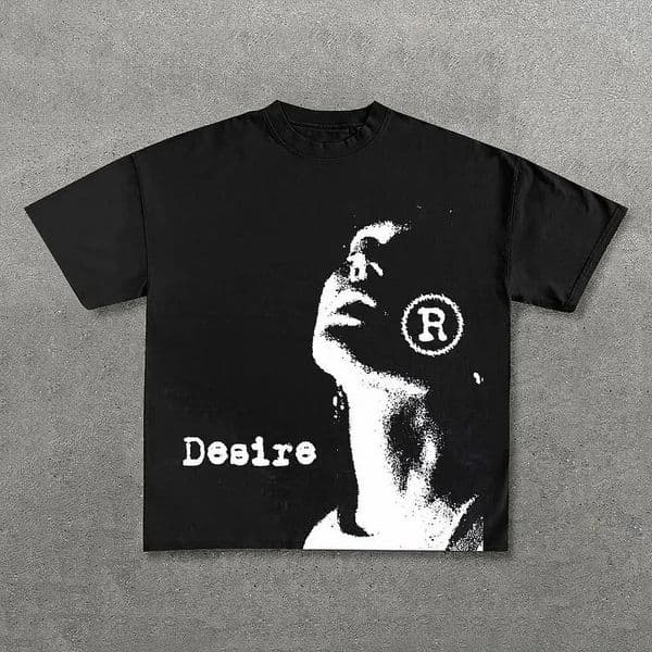 Vintage Desire Graphic Print 100 Cotton TShirt Men Y2K Summer Short Sleeves Oversize Tshirt Streetwear Women Tops 260227