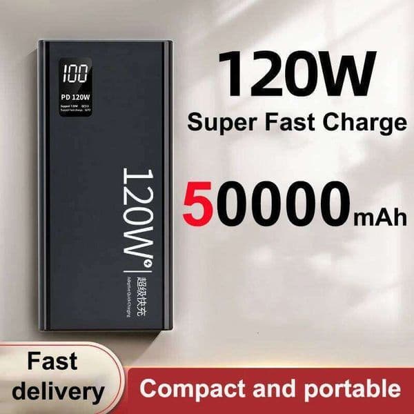 NEW 120W 50000mAh Power Bank High Capacity Super Fast Charging Portable Battery Charger For Android iPhone H260227