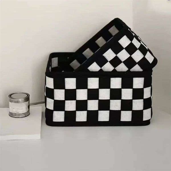 RALCA-Checkered Black White Storage Basket For Home Decor, Desktop Cosmetics And Toy Organizer 26Y0212