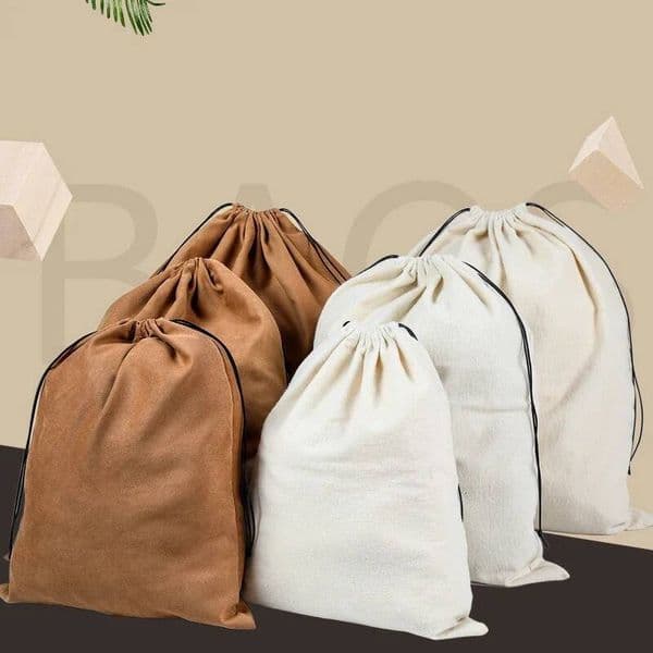 Bestseller 1PC White Khaki Cotton Flannel Suede Drawstring Pouch Dustproof for Luxury Handbag Clothes Shoes Packaging Storage Bag ddmytues
