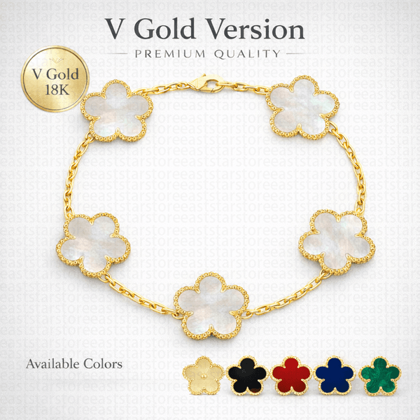 Luxury V Gold 18K Edition 5 Motifs Clover Bracelet High End Mirror Polish Lucky Flower Jewelry for Women Premium Quality Retail Version