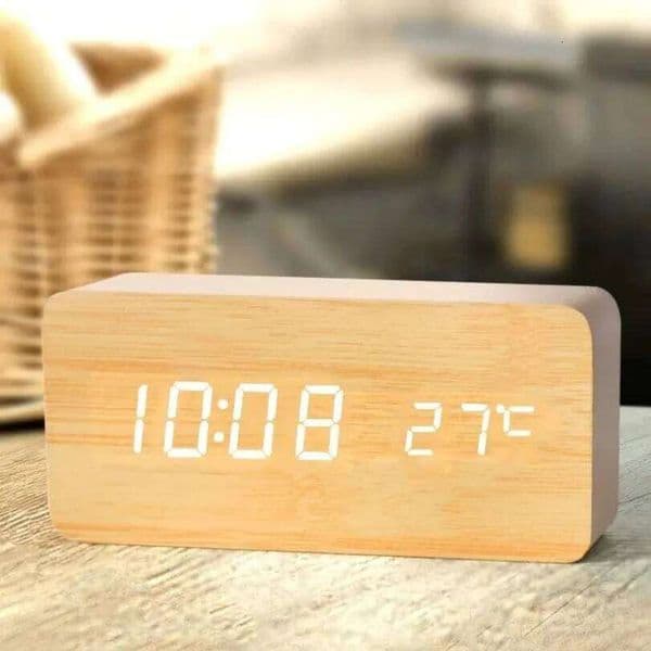 Wooden Digital Clock, LED Alarm with Temperature Desk Clocks for Office,Bedside Clock 26W0228