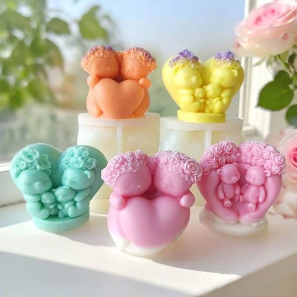 Bestseller DIY Valentine's Day Love Bears Rose Flowers Silicone Mold Handmade Soap Candle Making Supplies Aroma Gypsum Resin Mould ddmySat