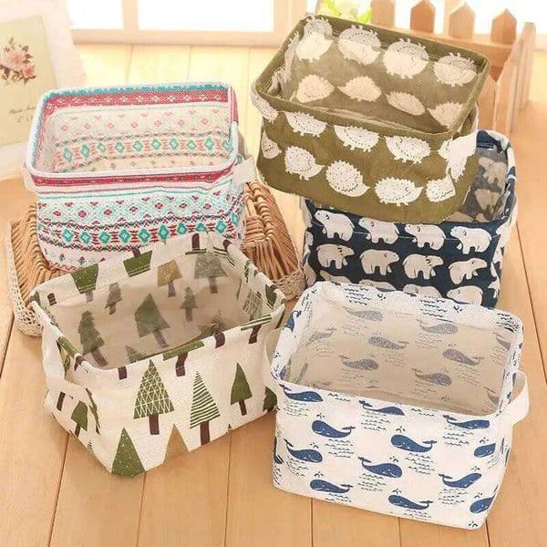 Foldable Fabric Storage Bins, Mult Color Cotton Linen Organizer Baskets for Desktop Makeup, Underwear & Small Items2025E 26Y0228