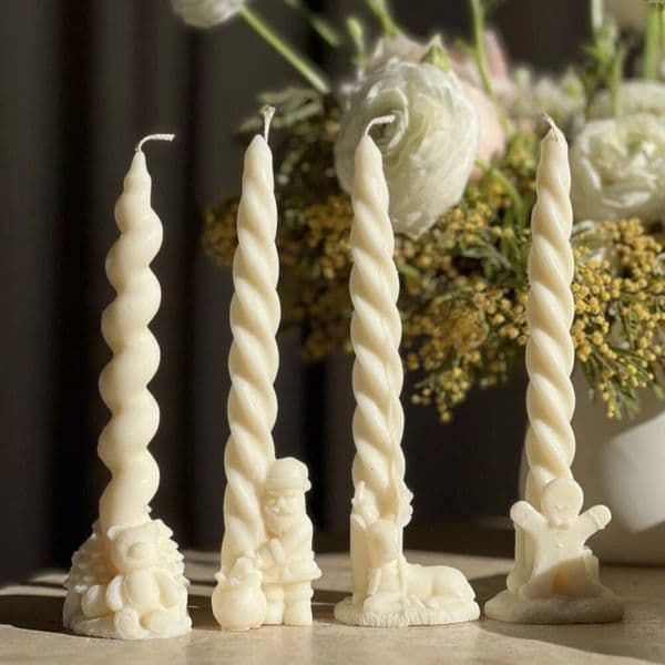 Bestseller Christmas Pillar Candle Silicone Taper Column DIY Deer Santa Gingerbread Man Bear Gypsum Resin Mold Party Candlestick Decor ddmySat